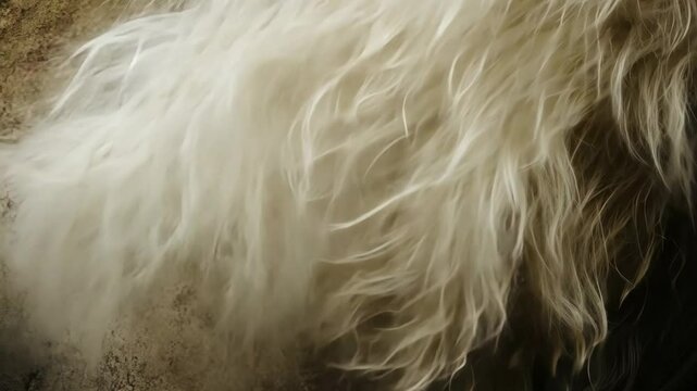 Close-up of animal fur blowing in the wind against textured background, highlighting pet allergy concept