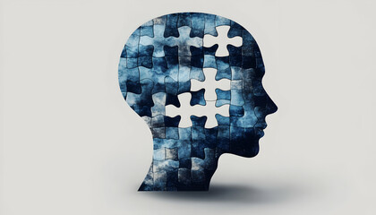 Human Head Profile with Jigsaw Puzzle, Cognitive Psychology Concept AI Generated
