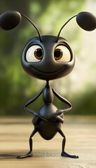 Humorous ant character, cute and animated, 3D cartoon style AI Generated