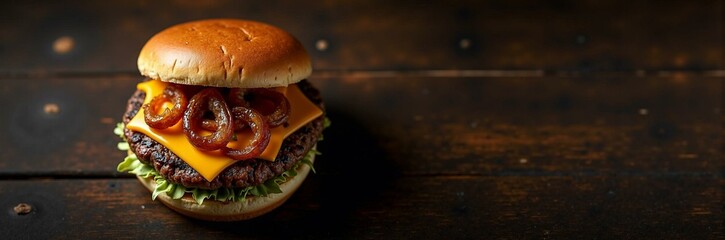 Gourmet Burger with Brioche Bun, Cheddar, and Caramelized Onions
