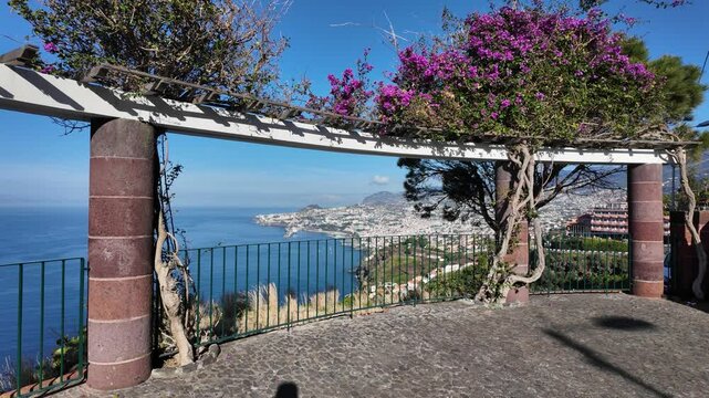 Scenic panoramic view from Miradouro do Pinaculo on a summer morning, Funchal, Madeira island, Portugal.