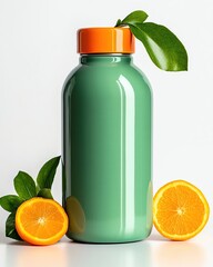 Reusable Water Bottle with Infuser, A stylish reusable water bottle featuring a built in infuser for fruits, placed on a clean, white surface