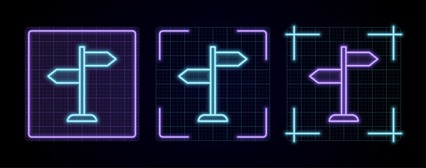 Directions icon vector, cyber neon visual, glowing border grid vector.	