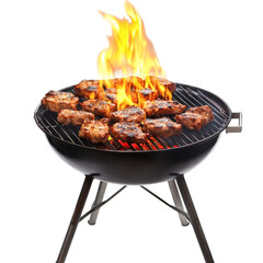 Fire-like Flame in Barbecue Grill with Meat Isolated on Transparent Background