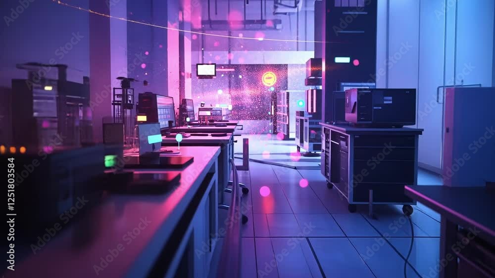 Poster robotic arms are working in a modern high tech futuristic research laboratory, manipulating objects 