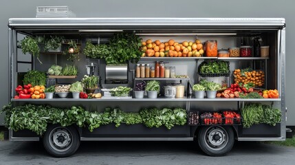 Fresh produce truck offering variety of fruits and vegetables, showcasing vibrant colors and healthy options