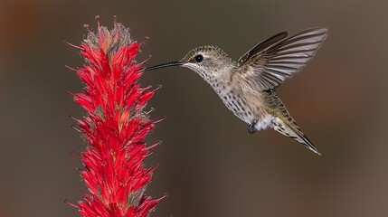 Fototapeta premium Hummingbird feeding on red flower