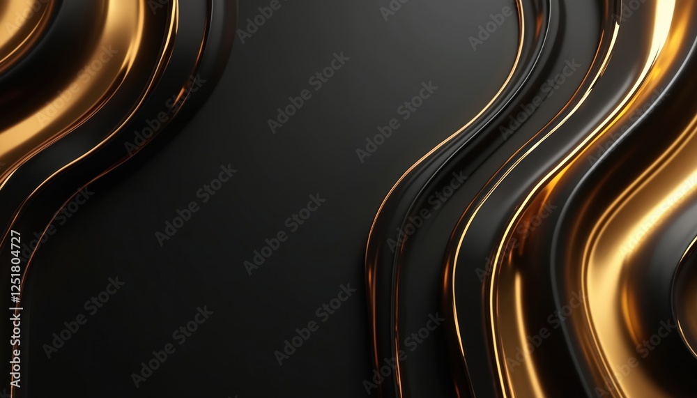 Fototapete abstract 3d wallpaper featuring flowing golden and black waves. this luxurious three-dimensional bac