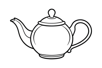 Line art drawing of a teapot with a curved handle and spout vector illustration.eps