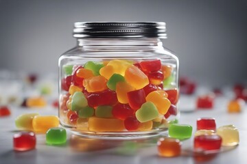 A Glass Jar Filled with Colorful Candies. Generative AI