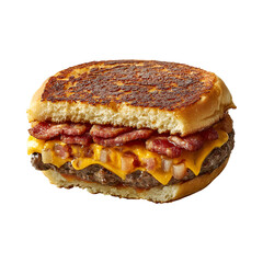 Bacon and Cheddar Stuffed Burger Isolated on Transparent Background