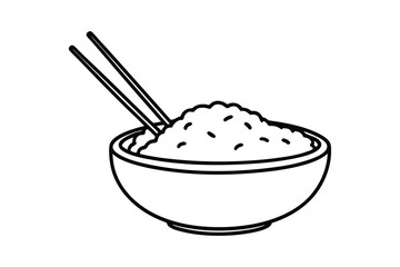 Line art drawing of a bowl of rice with a pair of chopsticks vector illustration.eps