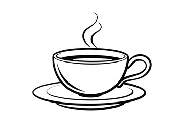 Line art drawing of a cup of coffee on a saucer vector illustration.eps