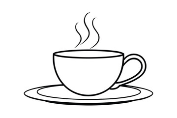 Line art drawing of a cup of coffee on a saucer vector illustration2.eps