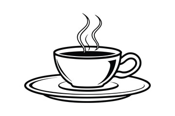 Line art drawing of a cup of coffee on a saucer vector illustration3.eps