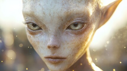 A stunning depiction of an alien creature featuring distinct features, set in a whimsical atmosphere infused with soft lighting that evokes a sense of wonder.