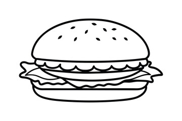 Line art drawing of a hamburger with a bun vector illustration.eps