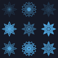 Snowflakes shape vector icon set. Creative snow design. Snow vector set, Snowflake symbols. Snow icon. Christmas icon set. Vector illustration.