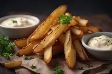 Homemade Baked Potato Fries Served with Creamy Mayonnaise | Generative AI