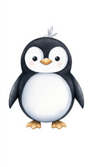 Fototapeta premium This artwork features a baby penguin standing on ice, captured in a minimalist style. The soft gray and white tones create a gentle and serene atmosphere, isolated on a white background