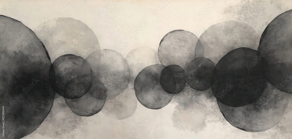 Poster vintage charcoal painting in circular style blends delicate hues in rounded formations. illustration