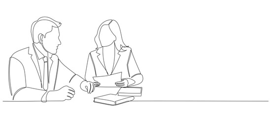 man and woman in the office line art style vector illustration