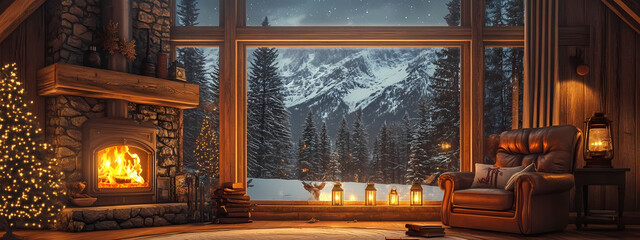Warm and Inviting Log Cabin in Winter