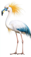 Obraz premium This artwork features a striking flamingo with elongated legs, accentuated by delicate pastel hues on a smooth white canvas, highlighting its graceful presence