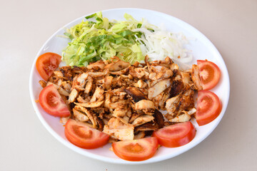 Lavash zurna doner kebab ( zurna  durum )  or shawarma sliced in plate isolated.  hatay usulu tavuk Et doner durum. Gobit ekmek arasi doner. Pilavustu iskender doner kebap. 