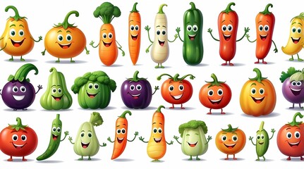 Obraz premium A cartoon of many different vegetables and fruits, including carrots, tomatoes