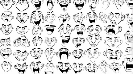 A collection of cartoon faces with a variety of expressions including smiles