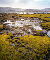 Low tide at Badnabay on the shore of Loch Laxford and at the NC500 in north-west Scotland.