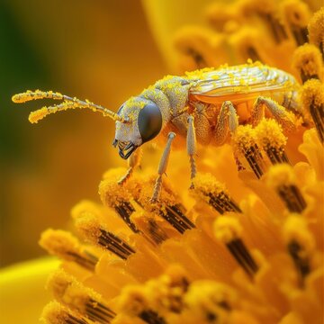 Close-Up View of Insect on Yellow Flower Petals in Nature Setting