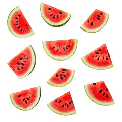 Watermelon seeds and juicy slices arranged on a Transparent background for a vibrant and fresh look, watermelon seedsisolated on PNG background