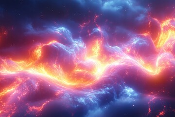 Obraz premium A vibrant cosmic scene with swirling clouds and fiery colors.