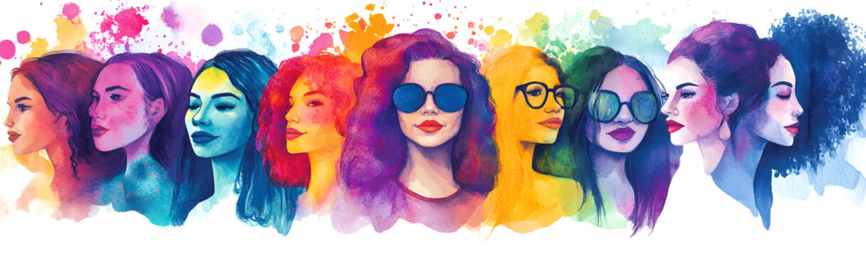Joyful group of women illustrated in a vibrant watercolor style for International Women's Day AI Generated