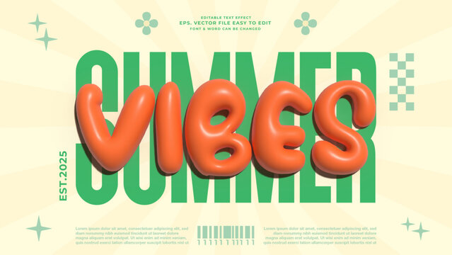 Retro summer 3d editable text effect, y2k text style
