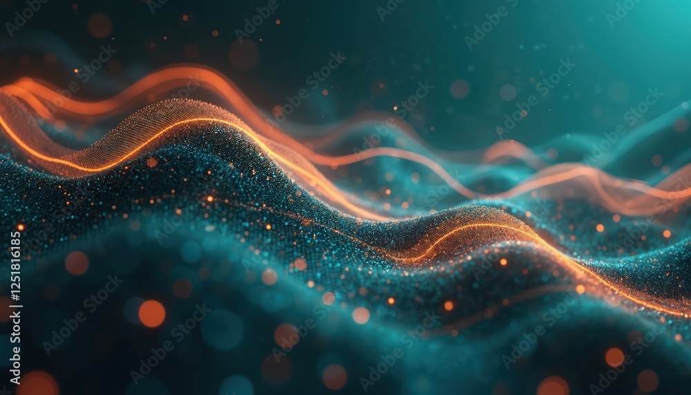 Leinwandbilder abstract digital art shows futuristic network connection. orange waves represent data transfer. good