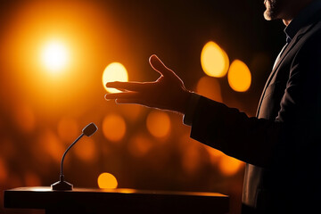 Confident Speaker in Business Suit Giving Presentation