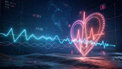 Abstract Heart with Pulse and Digital Elements