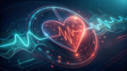 Neon Heartbeat Line with Futuristic Medical Data
