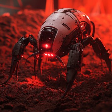 Futuristic Robotic Creature in a Red Terranean Environment