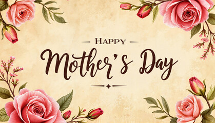 Happy Mother's Day greeting with roses on vintage background