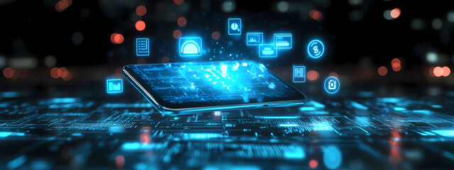 Futuristic Mobile Payment System with Digital Icons