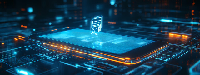 Futuristic Mobile Payment System with Digital Icons