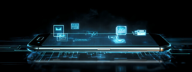 Obraz premium Futuristic Mobile Payment System with Digital Icons