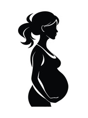 Pregnant women vector silhouette, white background