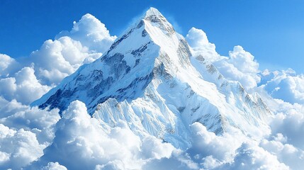 Majestic mountain peak piercing through clouds; inspiring nature scene; ideal for wallpaper or background