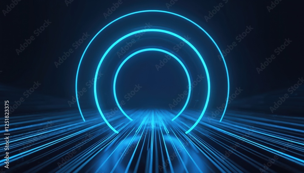 Aufkleber abstract tech background with glowing blue circle lines on dark backdrop. geometric art design, mode