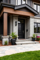 Modern House Exterior: Luxurious Home Design with Stone and Wood Accents